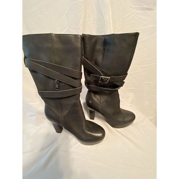 UGG Caroline Mid Calf Leather Heeled boots in Black  Size 6 - Picture 1 of 13